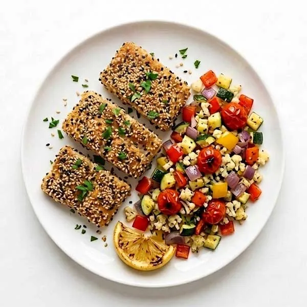 Sesame Crusted Fish with Keto Chop Vegetable